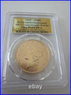 1849 (2025) PCGS GEM Unc SSCA Commemorative Restrike Gold Played Silver & Book 1849 (2025) PCGS GEM Unc SSCA Commemorative Restrike Gold Played Silver & Book