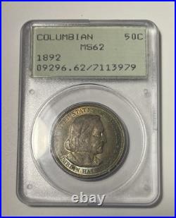 1892 50c MS62 Columbian Commemorative Half Dollar PCGS OGH Rattler Blue Toned