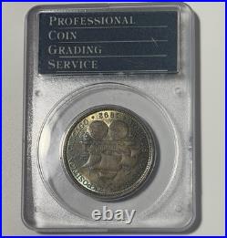 1892 50c MS62 Columbian Commemorative Half Dollar PCGS OGH Rattler Blue Toned