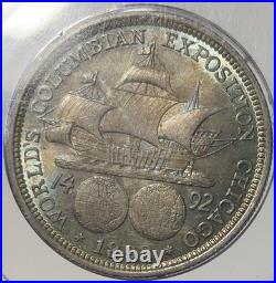 1892 50c MS62 Columbian Commemorative Half Dollar PCGS OGH Rattler Blue Toned