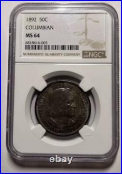 1892 Columbian Expo Commemorative Silver Half Dollar Ngc Ms 64 Toned
