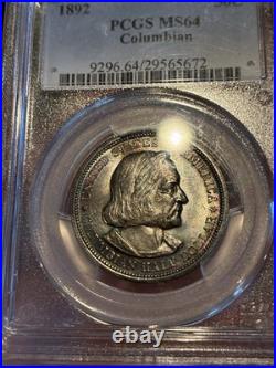 1892 Columbian Half Dollar PCGS MS64 Rainbow Toned 50C