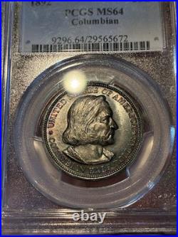 1892 Columbian Half Dollar PCGS MS64 Rainbow Toned 50C