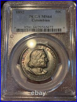1892 Columbian Half Dollar PCGS MS64 Rainbow Toned 50C