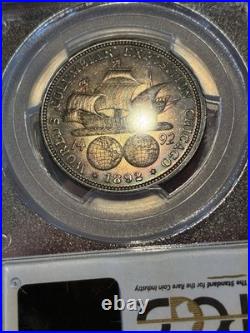 1892 Columbian Half Dollar PCGS MS64 Rainbow Toned 50C