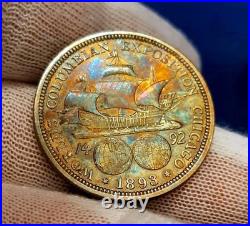 1893 50c COLUMBUS Silver Half Dollar Coin Exposition Commemorative SOME TONE