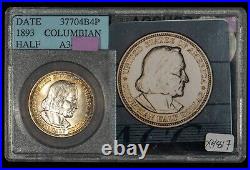 1893 50c Columbian Expo Commem Half Dollar -Rainbow Rim Toning- Old Slab X4817