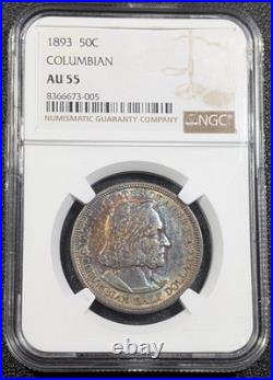 1893 Columbian Commem Silver Half Dollar NGC AU55 STUNNING TONER! Ships Free
