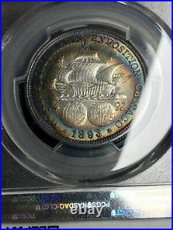 1893 Columbian Commemorative Half Dollar PCGS MS64 2 Sided Rainbow Target Toning