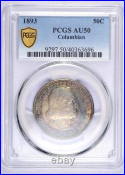 1893 Columbian Half Dollar Rainbow Toned Pcgs Au50 Beautiful Commem
