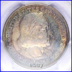 1893 Columbian Half Dollar Rainbow Toned Pcgs Au50 Beautiful Commem