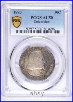 1893 Columbian Half Dollar Rainbow Toned Pcgs Au50 Beautiful Commem