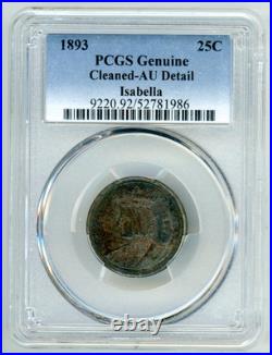 1893 Isabella 25c Silver Commemorative Pink, Blue & Gold Toned PCGS AU Detail