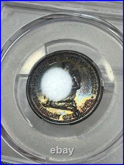 1893 Isabella 25c Silver Commemorative Pink, Blue & Gold Toned PCGS AU Detail