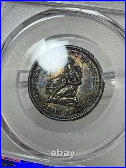 1893 Isabella 25c Silver Commemorative Pink, Blue & Gold Toned PCGS AU Detail