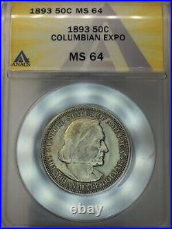 1893 Toned Columbian Half Dollar, ANACS MS64