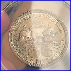 1893 columbian exposition silver half dollar anacs ms63 Great Colorful Toning PQ