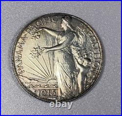 1915 S Panama Pacific Commemorative Half Dollar Cleaned Long Ago Nice Toning