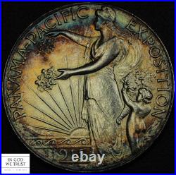 1915 S Panama Pacific PAN-PAC Commemorative Half Dollar (MS BU TONED!)