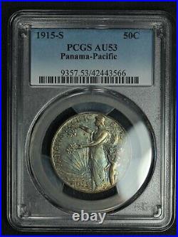 1915 S Panama Pacific Pan-Pac Silver Commemorative Half Dollar PCGS AU53 -Toning