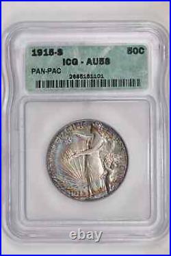 1915-s Panama Pacific Silver Commemorative Half Dollar Icg Au58 Gorgeous Rainbow