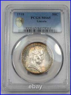 1918 50c Lincoln Commemorative Half Dollar PCGS MS65 RAINBOW TONED Nice J911 1918 50c Lincoln Commemorative Half Dollar PCGS MS65 RAINBOW TONED Nice J911