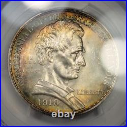 1918 50c Lincoln Commemorative Half Dollar PCGS MS65 RAINBOW TONED Nice J911 1918 50c Lincoln Commemorative Half Dollar PCGS MS65 RAINBOW TONED Nice J911