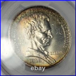 1918 50c Lincoln Commemorative Half Dollar PCGS MS65 RAINBOW TONED Nice J911 1918 50c Lincoln Commemorative Half Dollar PCGS MS65 RAINBOW TONED Nice J911