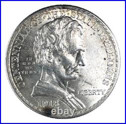 1918 50c Lincoln-Illinois Centennial Commemorative Silver Half Dollar Gem BU