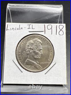 1918 50c Lincoln Illinois Classic Commemorative Silver Half Dollar Coin AU