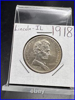 1918 50c Lincoln Illinois Classic Commemorative Silver Half Dollar Coin AU