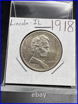 1918 50c Lincoln Illinois Classic Commemorative Silver Half Dollar Coin AU