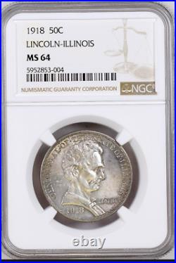 1918 LINCOLN-ILLINOIS Silver Commemorative Half Dollar 50C- NGC MS-64