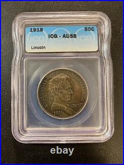1918 Lincoln Commemorative Half Dollar Icg Au-58 About Uncirculated 50c