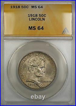 1918 Lincoln Commemorative Silver Half Dollar 50c Coin ANACS MS-64 PRX