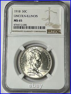 1918 Lincoln ILLINOIS Commemorative Silver Half Dollar NGC MS65 MUST SEE