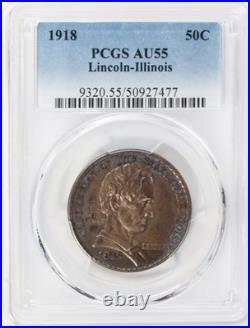 1918 Lincoln Illinois Centennial Commemorative Half Dollar 50C PCGS AU55 Silver