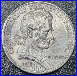 1918 Lincoln Illinois Commemorative Half Dollar AU With Luster