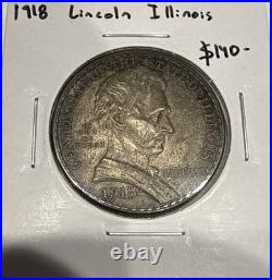 1918 Lincoln Illinois Commemorative Silver Half Dollar 50C Coin 1918 Lincoln Illinois Commemorative Silver Half Dollar 50C Coin