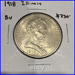 1918 Lincoln Illinois Commemorative Silver Half Dollar 50C Coin BU Uncirculated