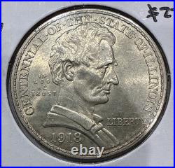 1918 Lincoln Illinois Commemorative Silver Half Dollar 50C Coin BU Uncirculated