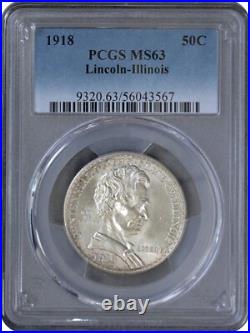 1918 Lincoln Illinois Half Dollar 50C PCGS MS63 Choice Uncirculated 1918 Lincoln Illinois Half Dollar 50C PCGS MS63 Choice Uncirculated