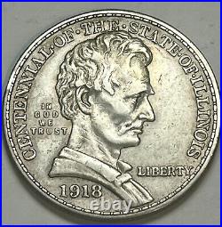 1918 Lincoln Illinois Silver Centennial Commemorative Half Dollar Coin 50C Piece