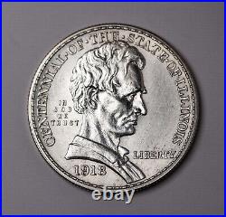 1918-P ILLINOIS Lincoln Commemorative Silver Half Dollar UNC