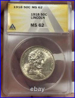 1918 P Lincoln-Illinois Commemorative 90% Silver Half Dollar ANACS MS 62 #2021