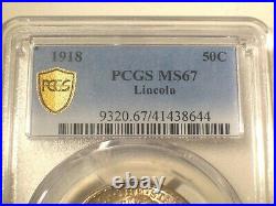 1918 PCGS MS67 GOLD Shield Silver LINCOLN Commemorative Half Dollar 50c