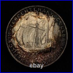 1920 50c Pilgrim Commemorative Silver Half Dollar BU Colorful Toning C1287