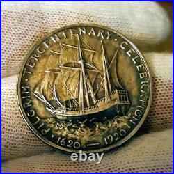 1920 50c Pilgrim Commemorative Silver Half Dollar GREAT DETAIL + PATINA