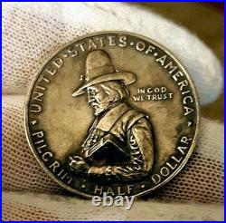 1920 50c Pilgrim Commemorative Silver Half Dollar GREAT DETAIL + PATINA