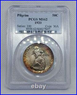1920 Pilgrim Silver Commemorative Half Dollar PCGS MS62 Rainbow Toned PQ Coin